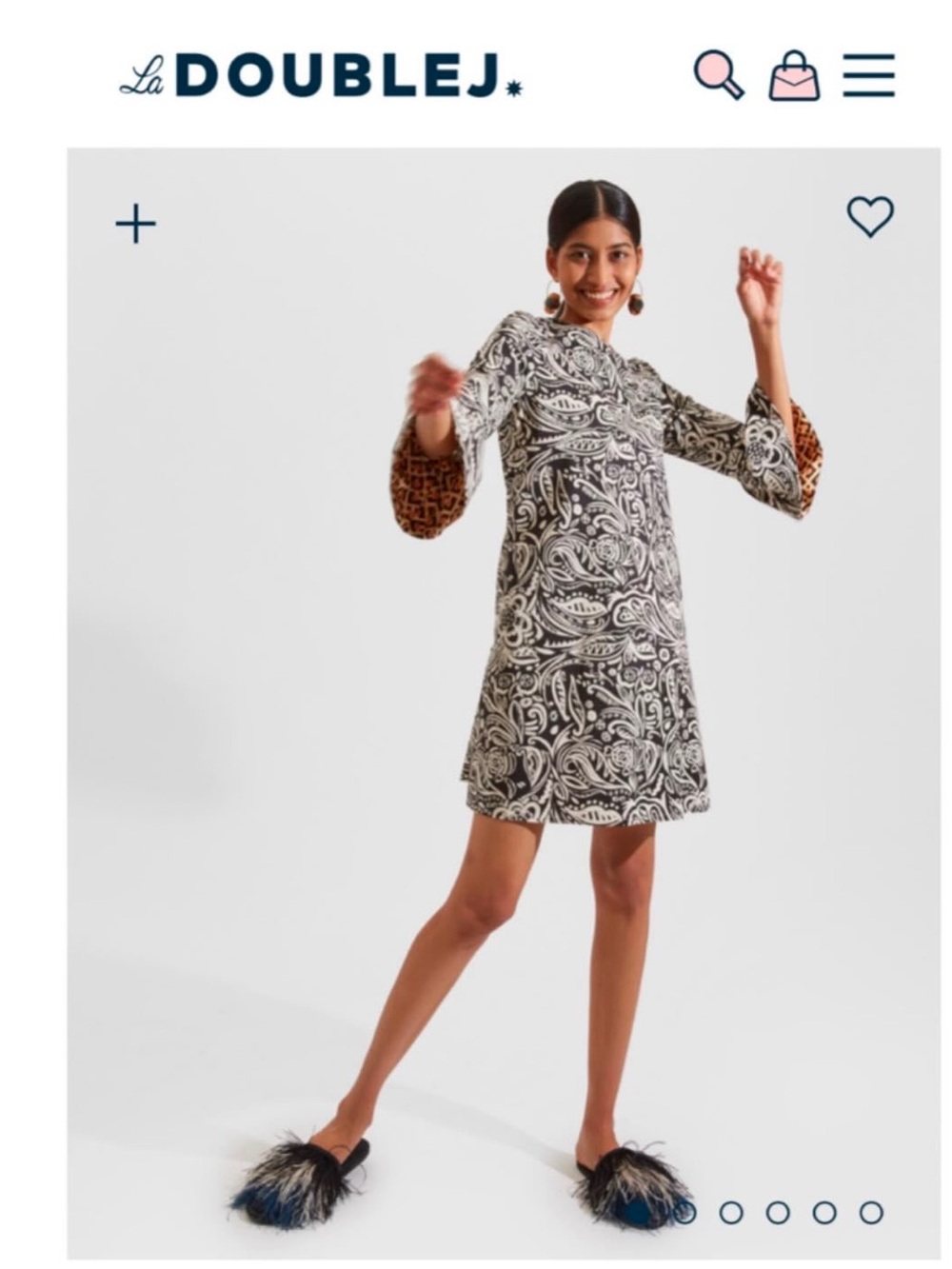 LA DoubleJ Black & White Paisley Mini Dress with Contrast Cuffs